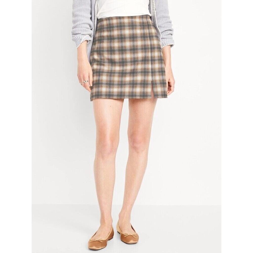Old Navy‎ Plaid Mini Skirt S Petite Preppy Neutral Light Academia Fall Winter